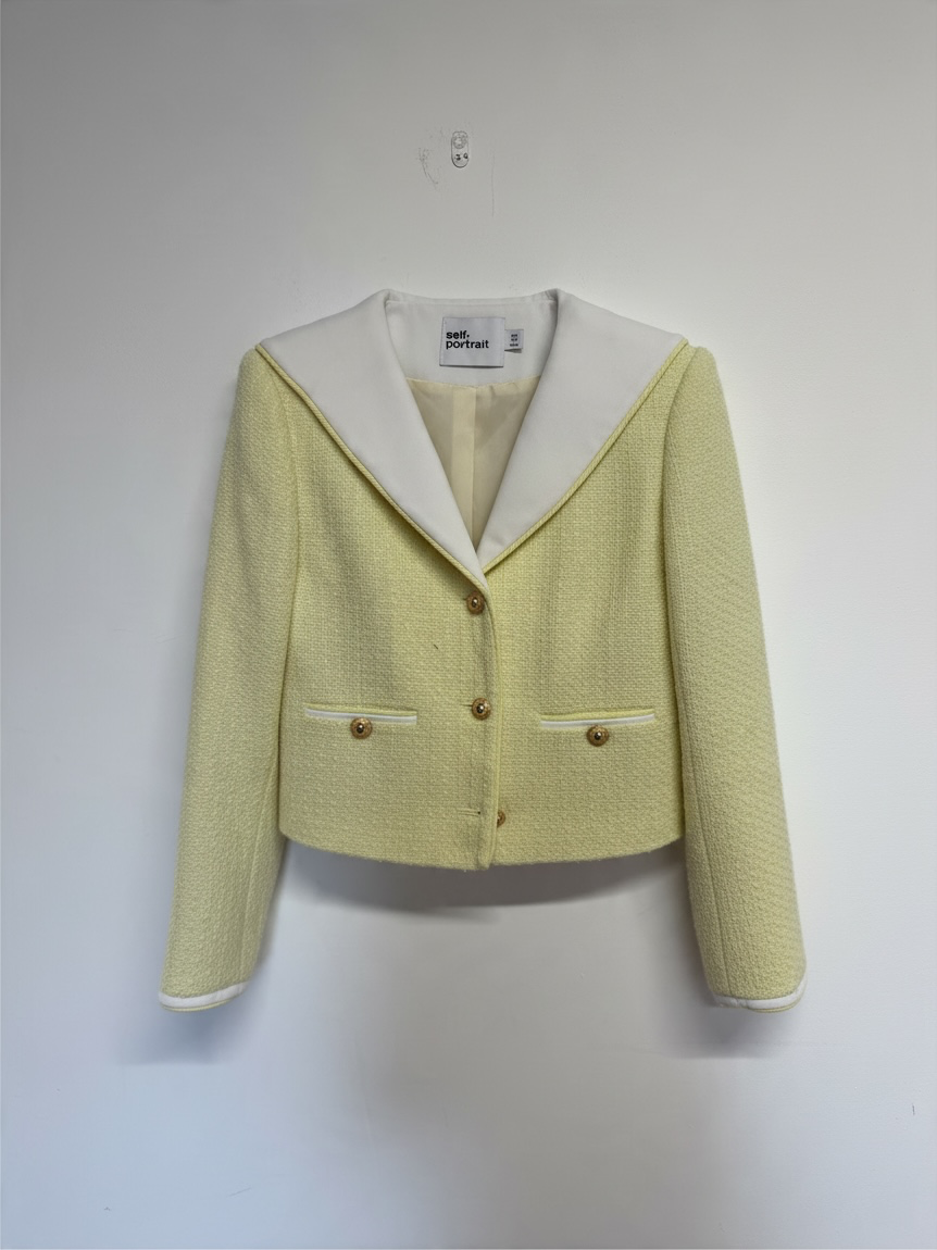 Preloved Self-Portrait Blazer Size 6 Tweed Yellow