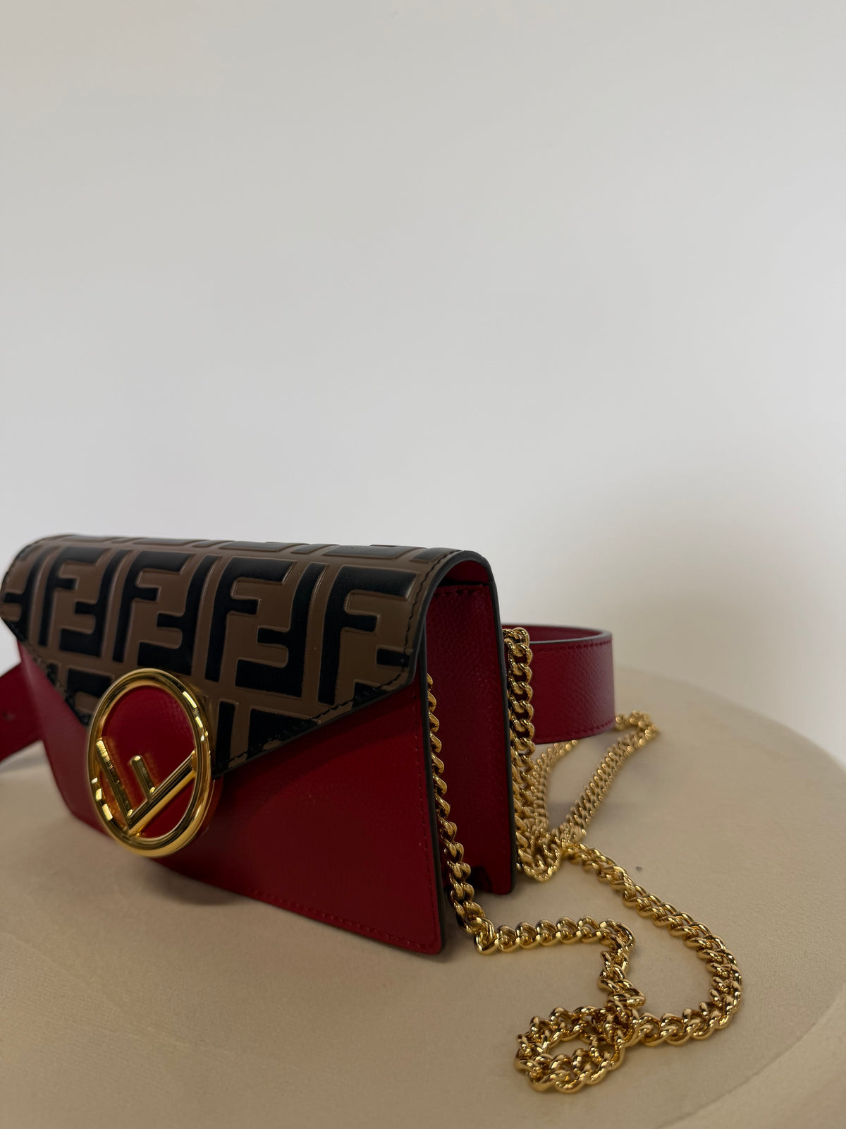 Preloved Fendi Handbag (Belt and Bag) Mini 17.5cm wide Red Monogram