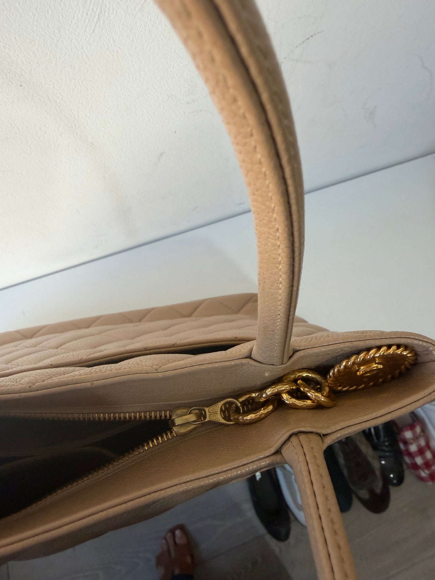 Preloved Chanel Handbag Medallion Tote Beige