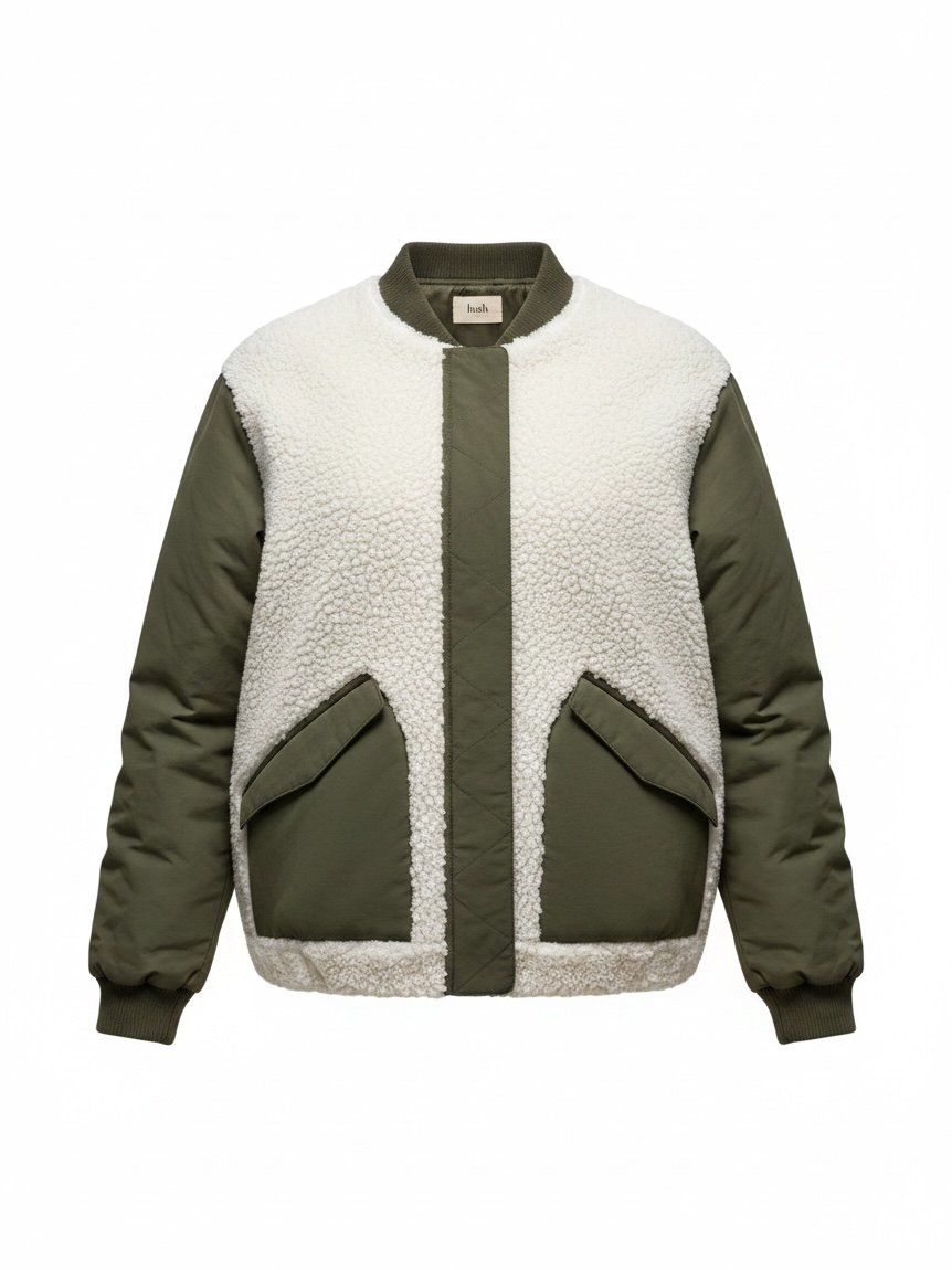 Preloved Hush Bomber Jacket Size 8 (8-10) Green and White