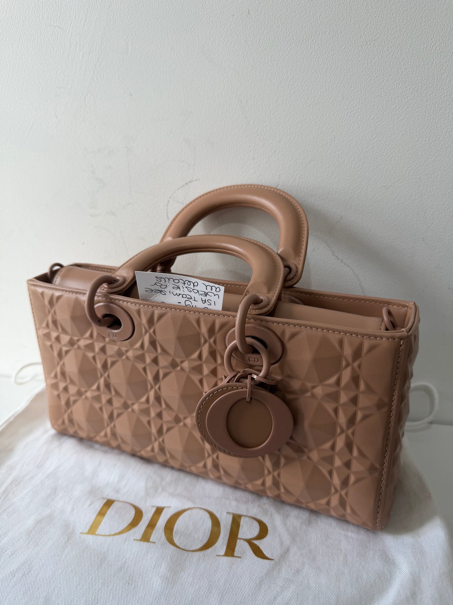 Preowned but BRAND NEW, Rose Beige Christian Dior Lady D-Joy Handbag, Mini, with 2 extra straps