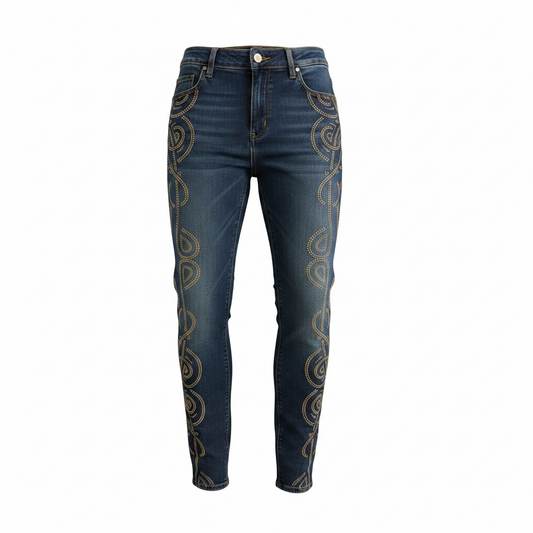Pre-owned blue with gold studs Versace jeans Jeans, Size w 26