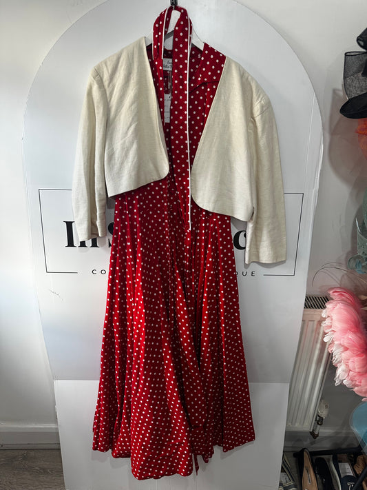 Red Polka Dress Suit, Size UK M