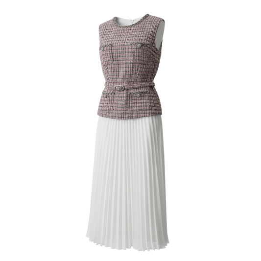 Pre-owned, Pink and White Self-Portrait Ascot Dress, Size 10