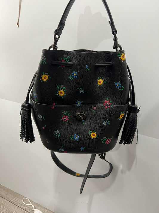 Flower Print Coach Handbag, Bucket Drawstring