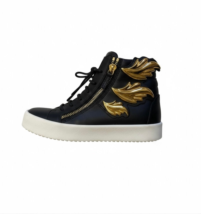 Preloved Guiseppe Zanotti Trainers Size 5 Black Angel Wings Gold High Tops