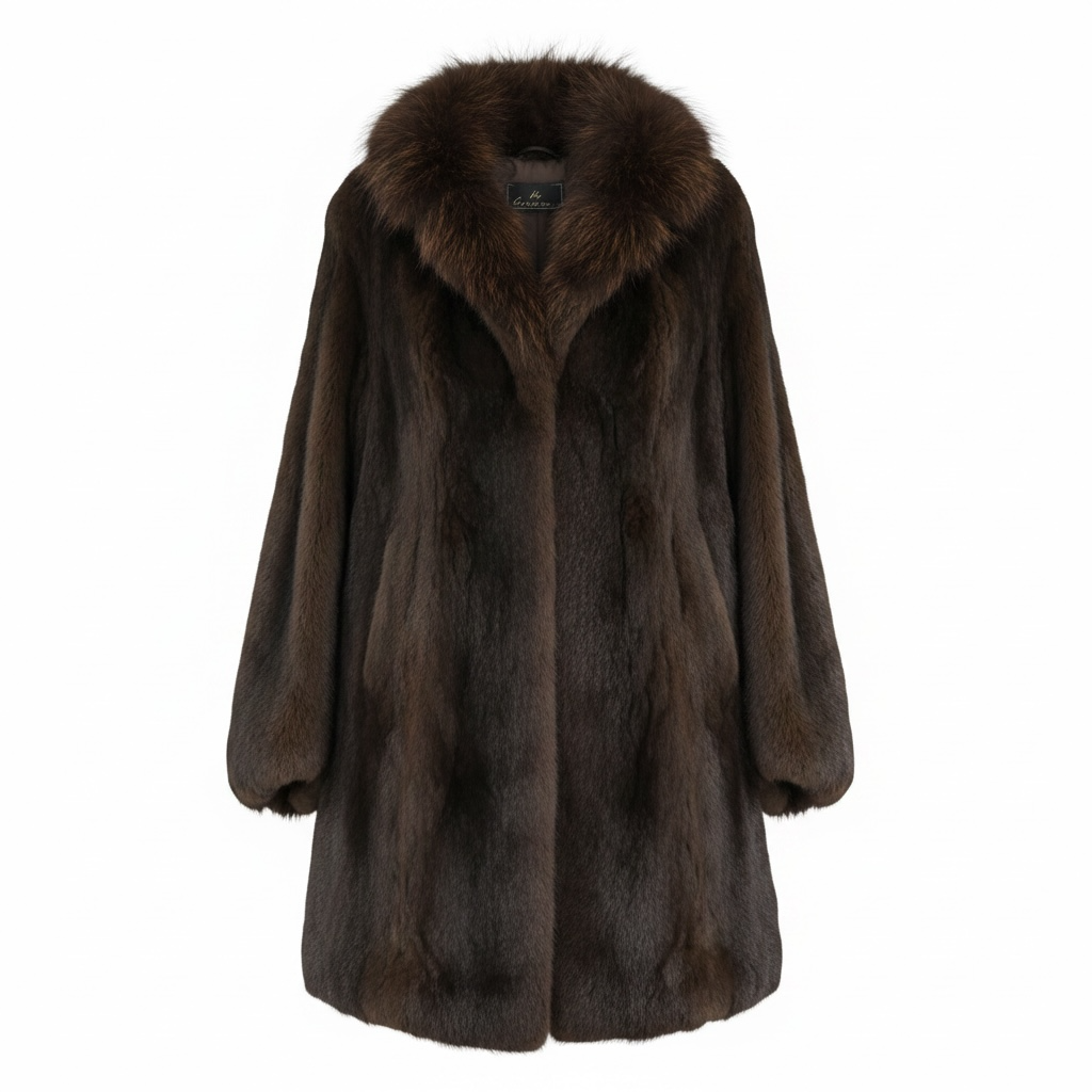 Preowned Brown Catch Me... Rabbit and Racoon Fur Coat, Size M/L