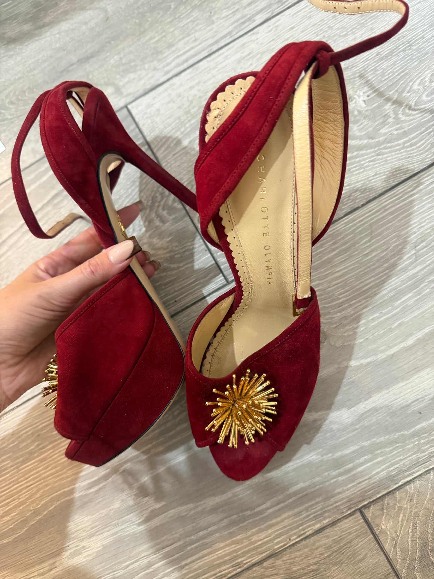 Burgundy Charlotte Olympia Platform Heels, Size 41