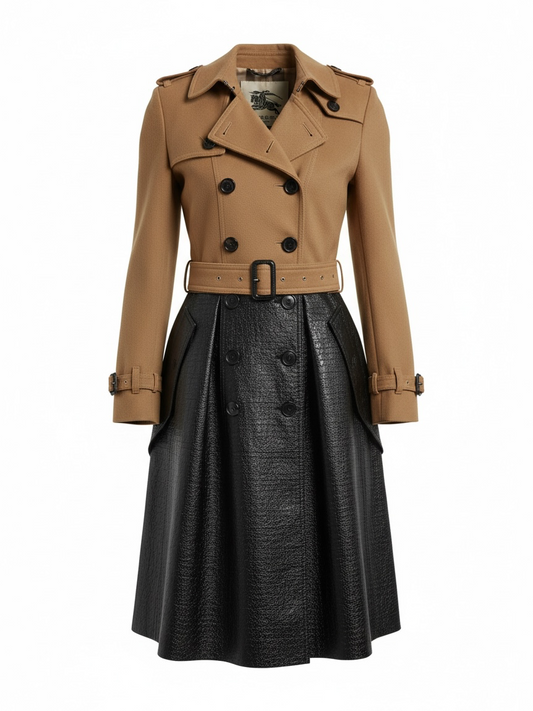 Preloved Burberry Coat UK 8 Beige, Black Leather and Beige