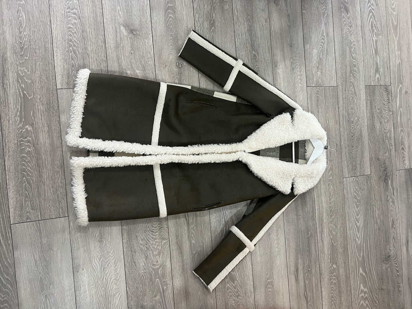 Pre-owned reversible cream and gree Beaumont Long jacket, Size 10