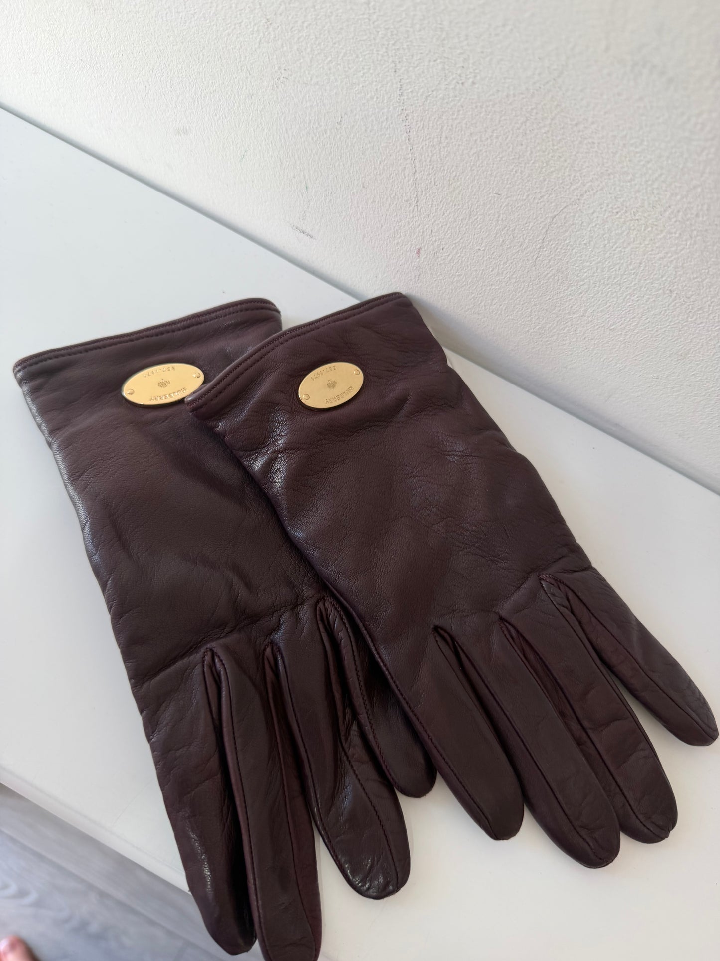 Pre-loved, Red and black plaid Mulberry Leather Gloves