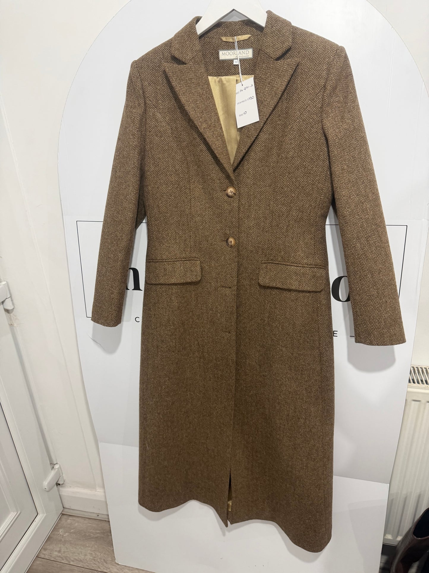 Herringbone Moorland Long Coat, Size 10