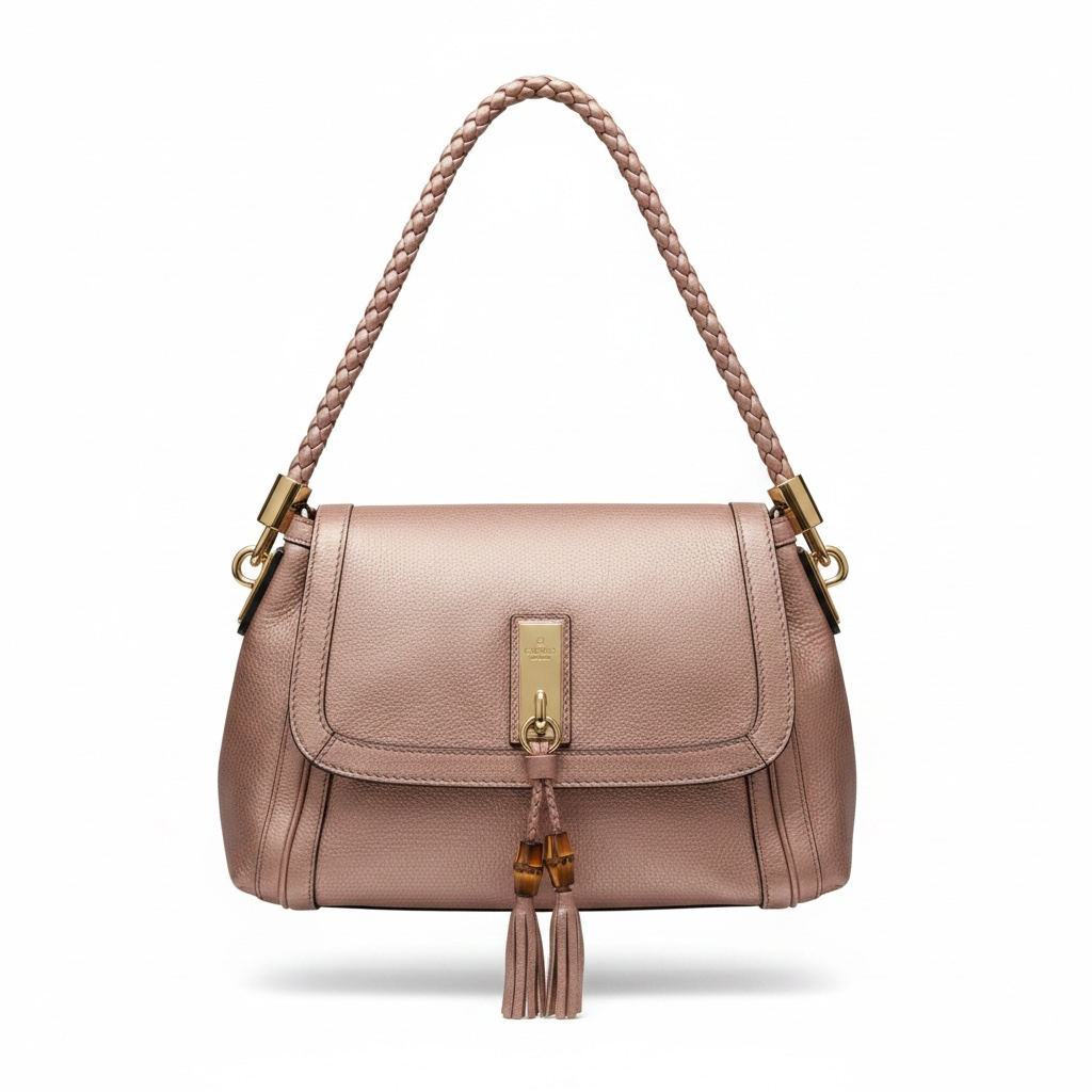 Pre-owned, Metallic Pink Gucci Bella Bag, Bamboo Vintage