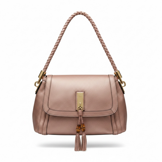 Pre-owned, Metallic Pink Gucci Bella Bag, Bamboo Vintage