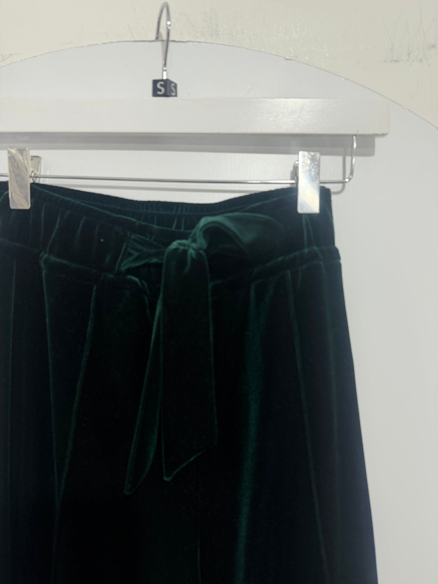 Green Wide Leg ME + EM Velour Trousers, Size 8