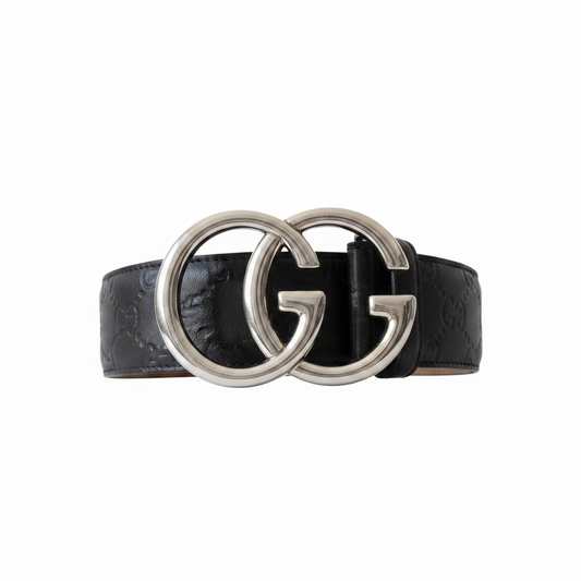 Pre-owned, Black w Silver Hardware Gucci Belt, Size 90/36