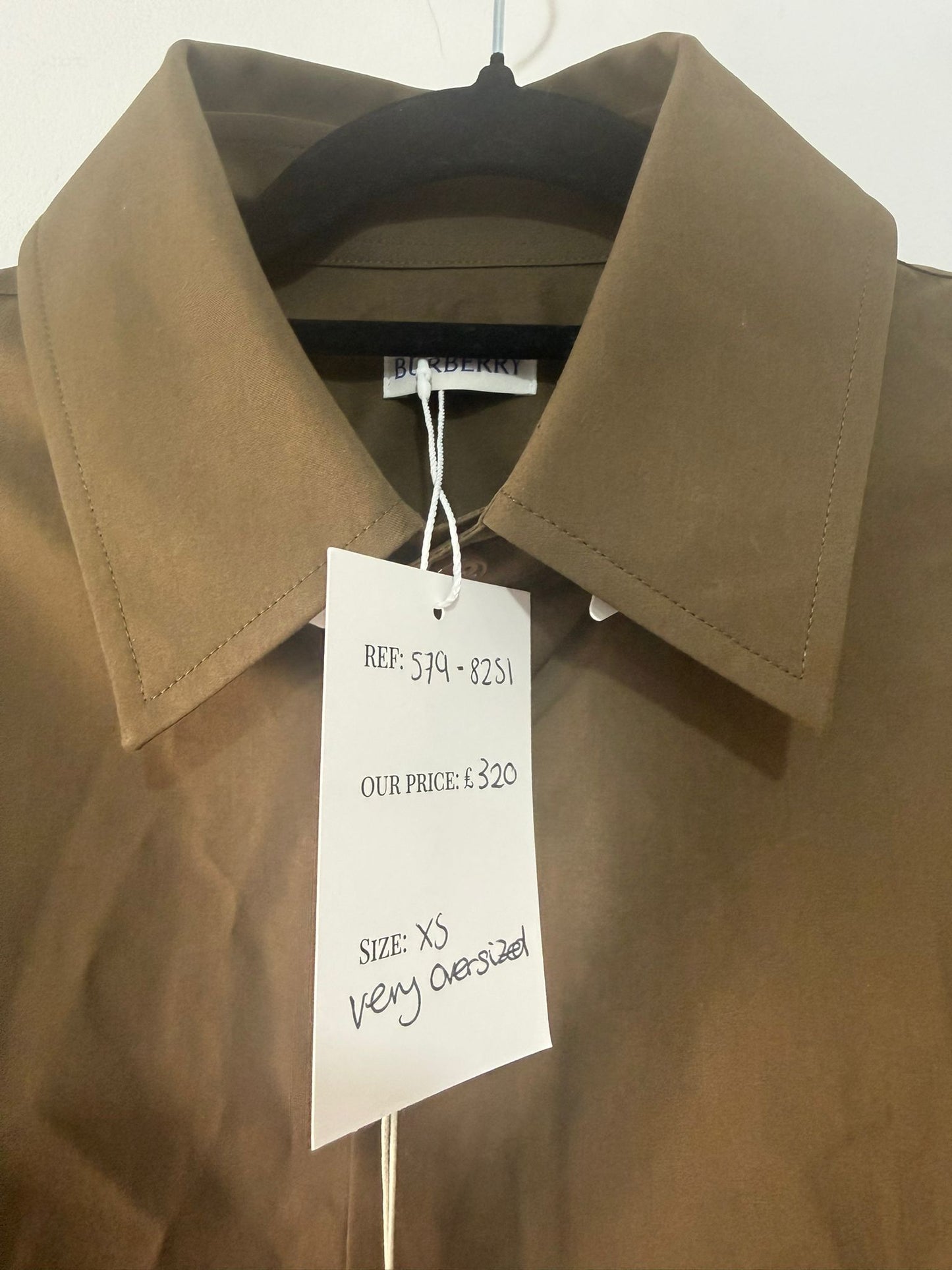 Preloved, Khaki Burberry Men’s Shirt, XS Oversized BNWT
