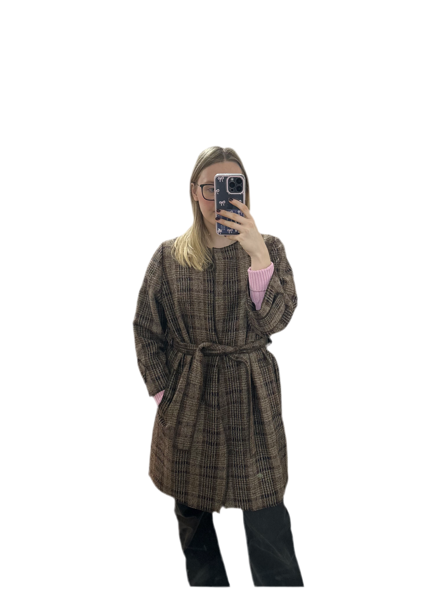 Checkered Tweed Dolce & Gabbana Belted Coat, Size 10-12