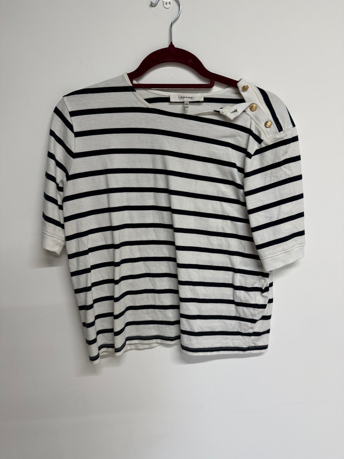 Preloved Frame T Shirt Medium Navy and White Stripe