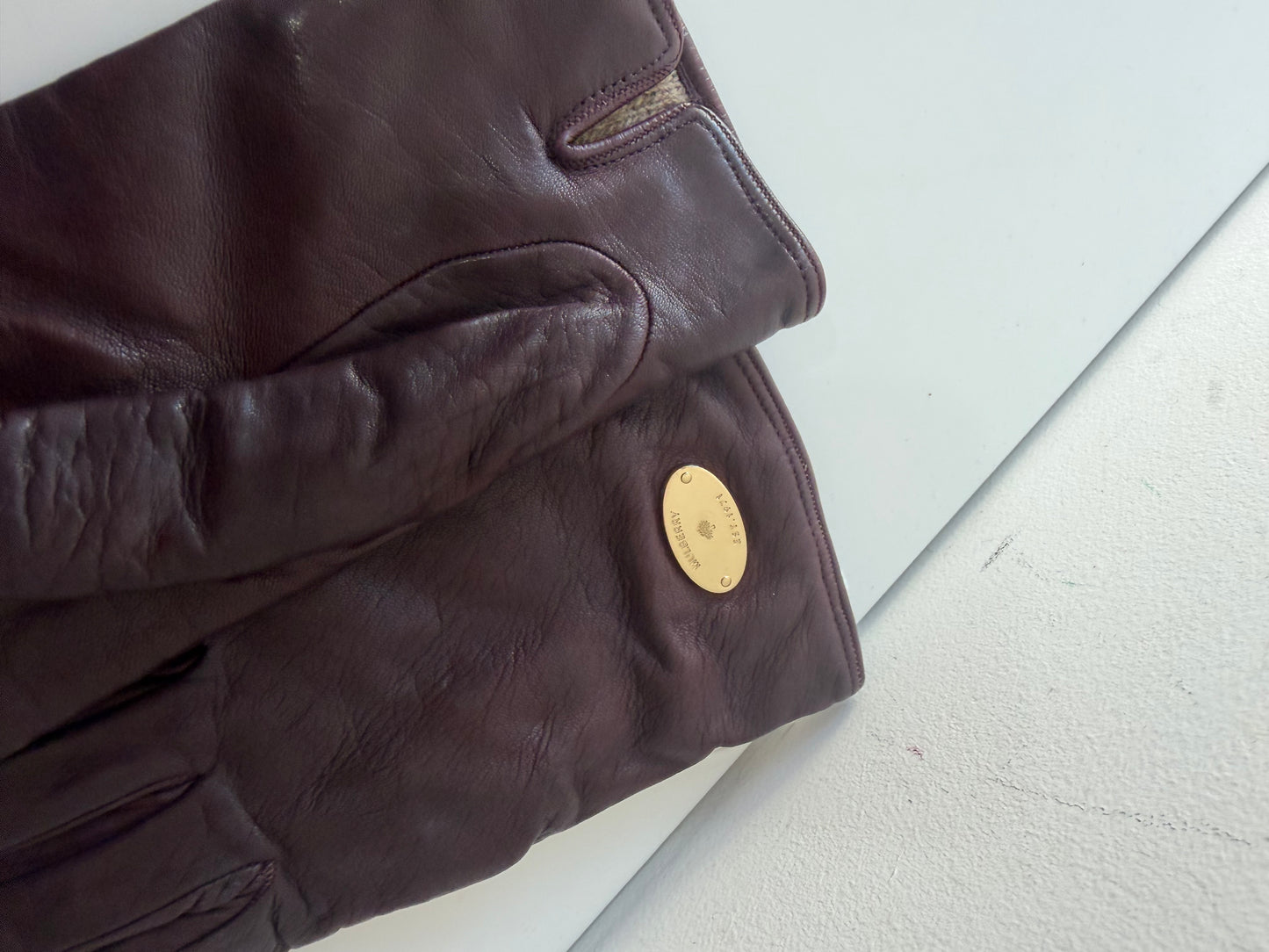 Pre-loved, Red and black plaid Mulberry Leather Gloves