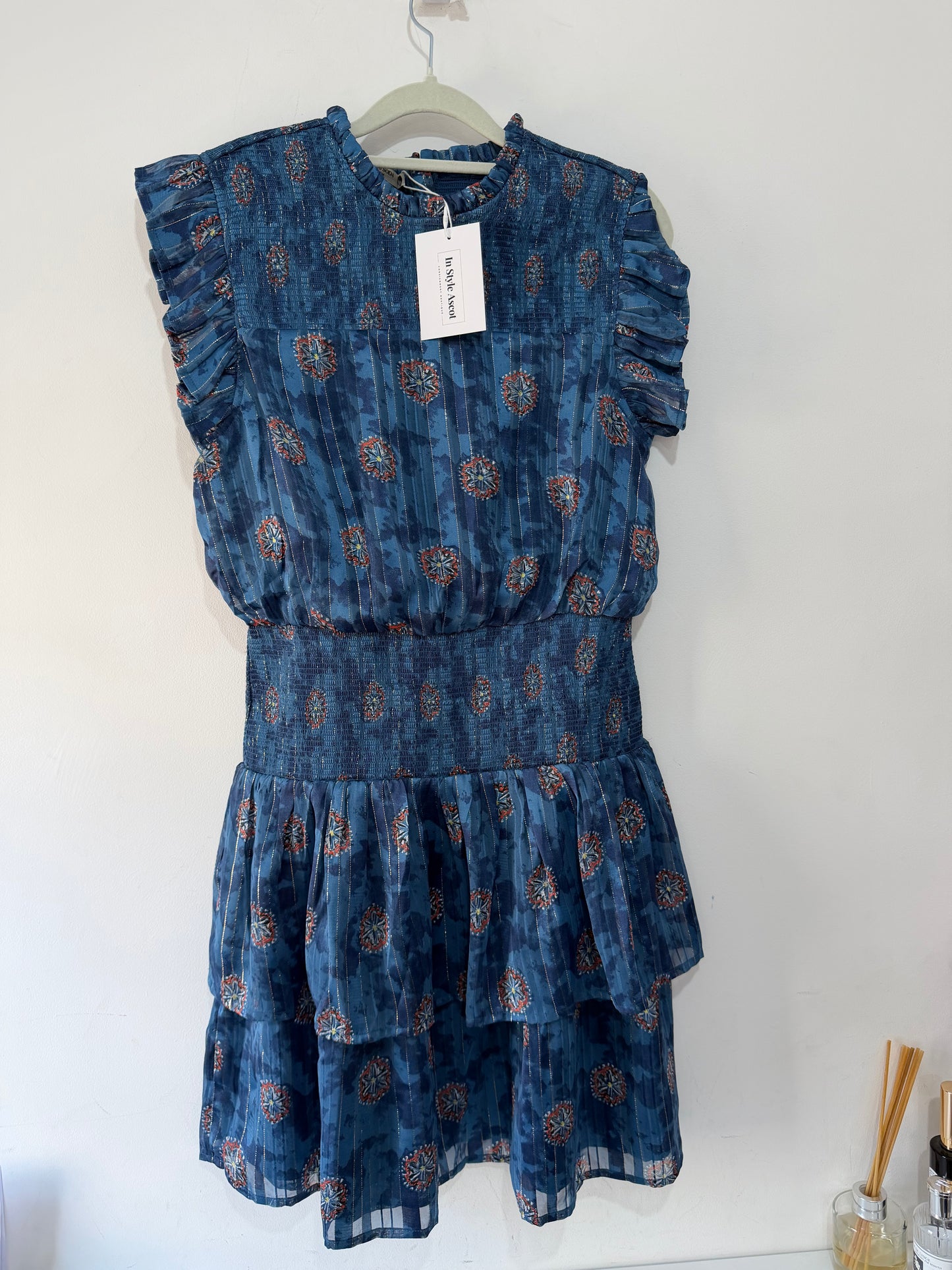 Preloved, Blue with Gold Floral Detailing  Scotch + Soda Dress, UK 8