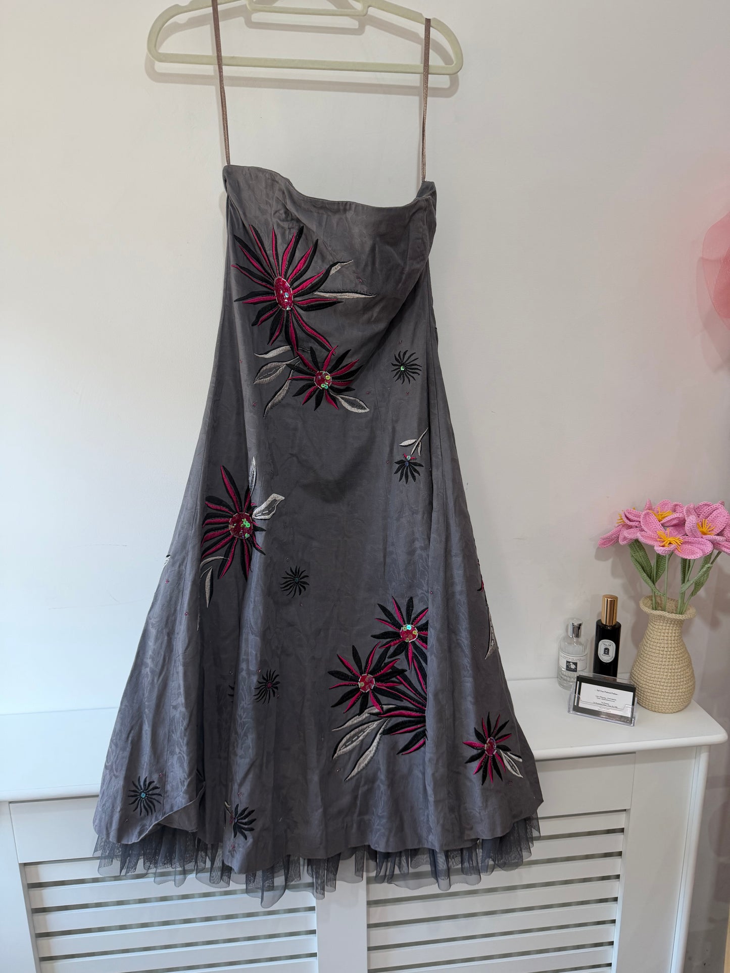 Preloved grey and pink Nicholas Millington Dress, Size 12