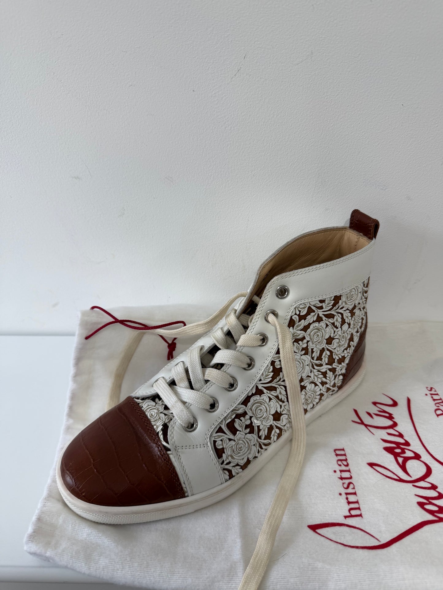 Pre-owned Brown with floral pattern Christian Louboutin Trainers, Size 36 Uk 3.5