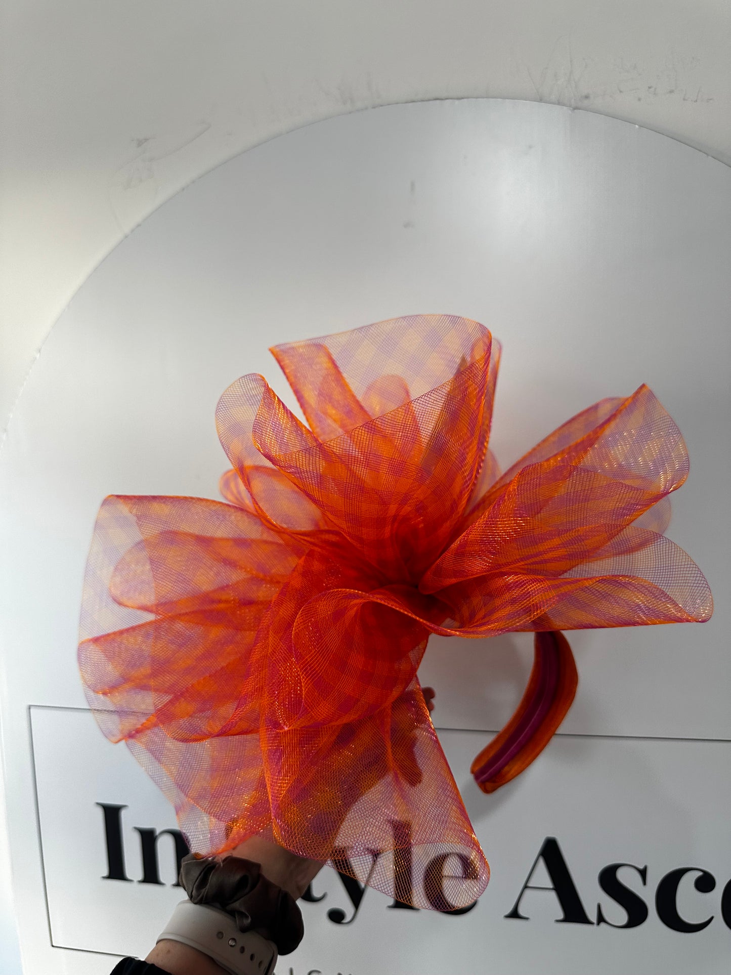 Orange & Pink Gingham Snoxell & Gwyther Fascinator
