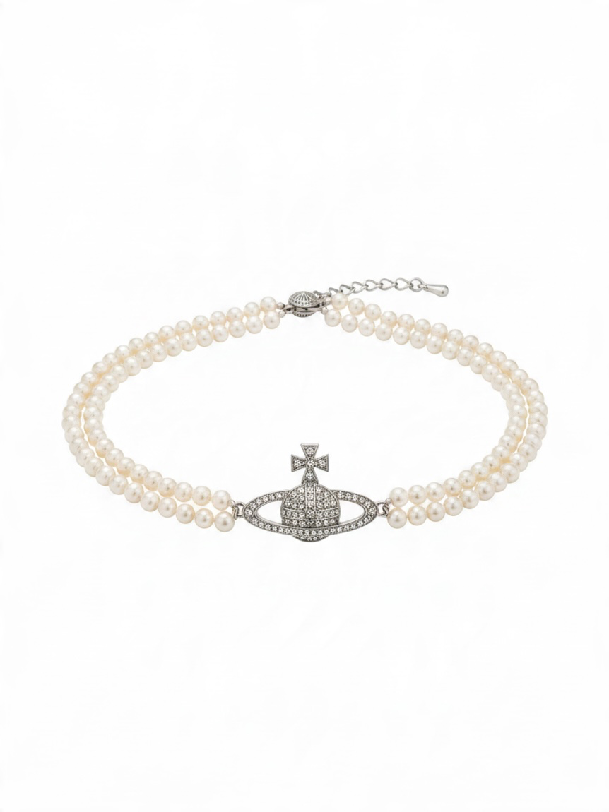 Preloved Vivienne Westwood Pearl Choker Necklace White and Silver