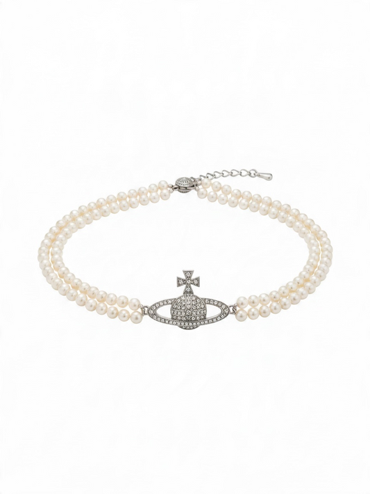 Preloved Vivienne Westwood Pearl Choker Necklace White and Silver