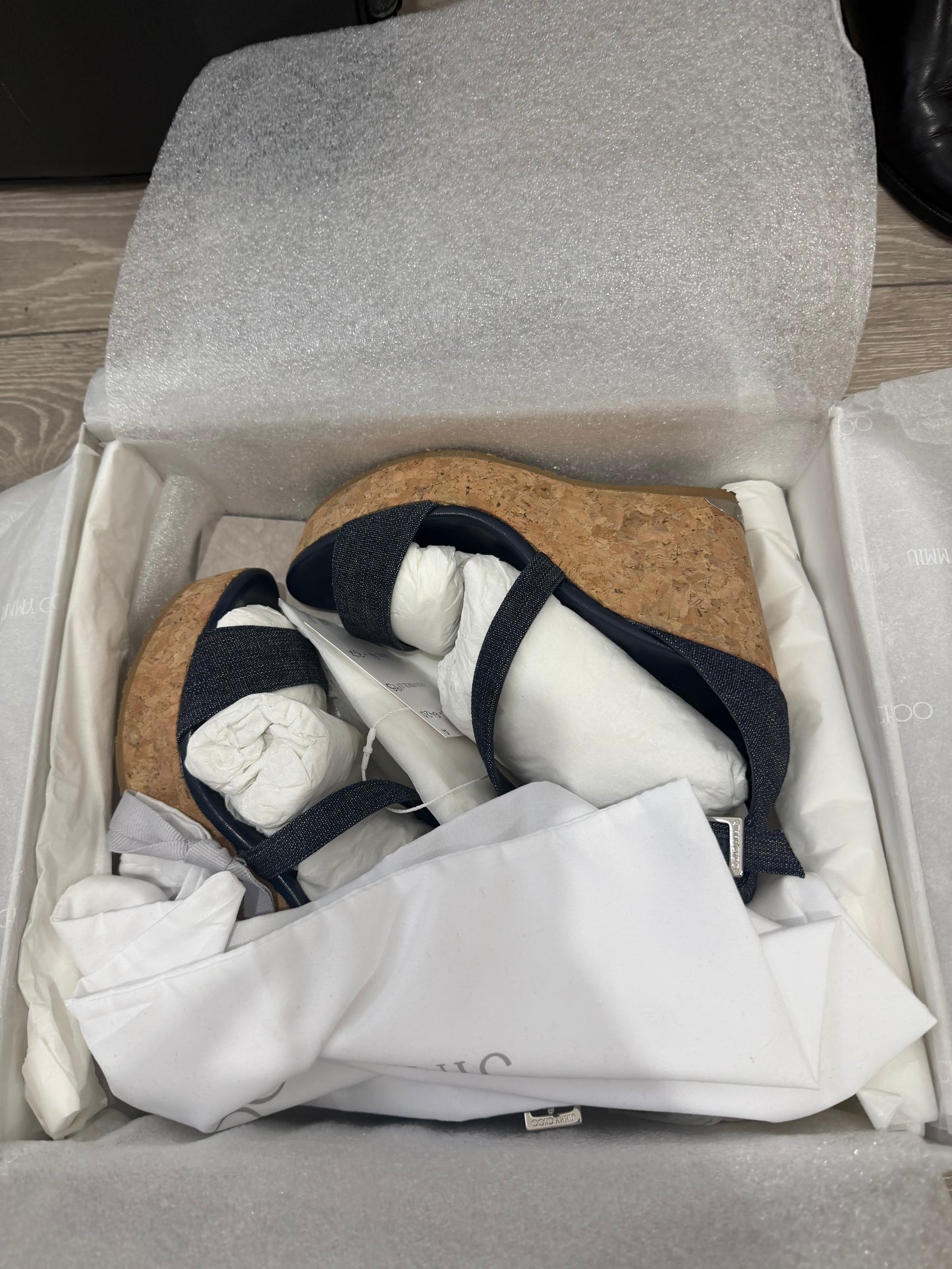 Denim Porta 100 Jimmy Choo Wedges, Size 37