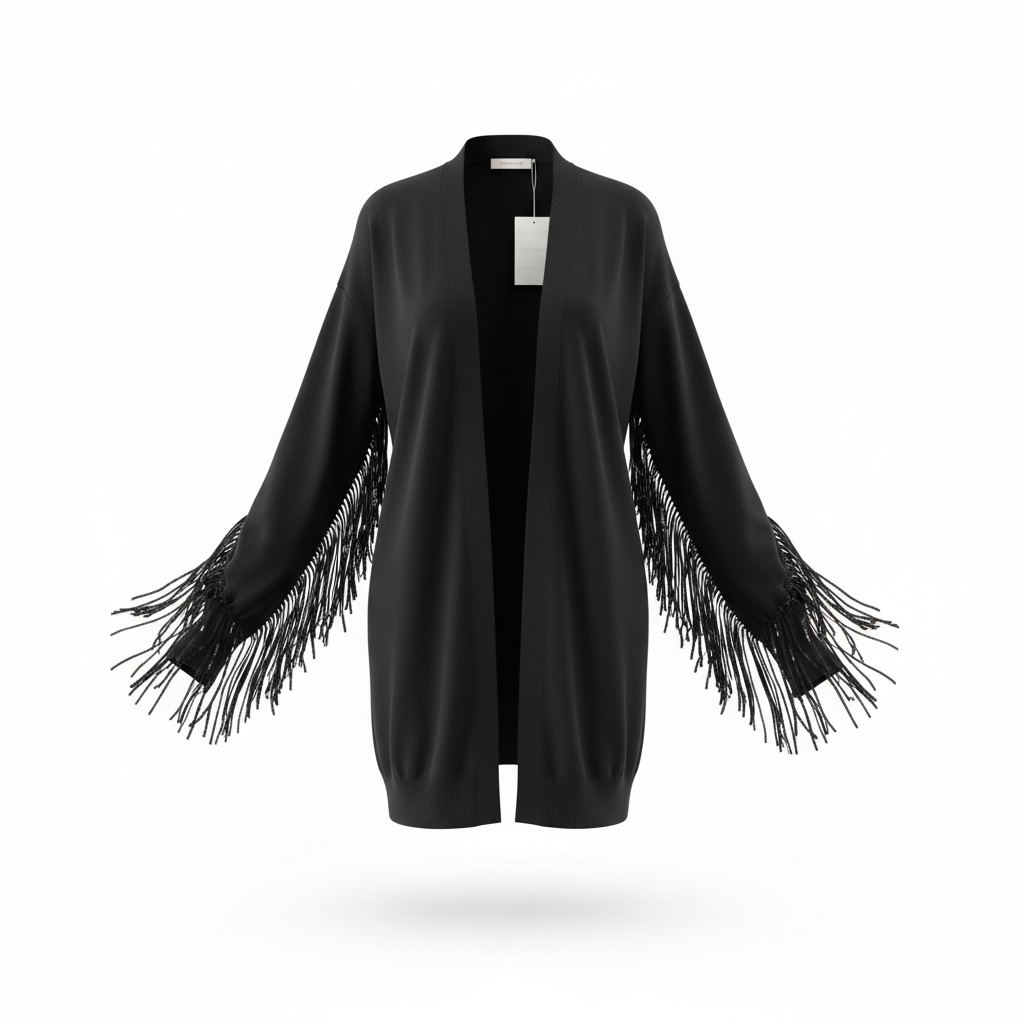 Pre-owned black fringe sleeve Twinset Cardigain, Size M