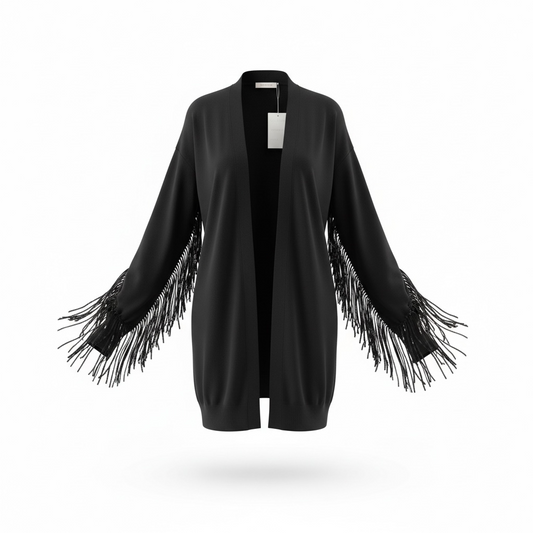 Pre-owned black fringe sleeve Twinset Cardigain, Size M
