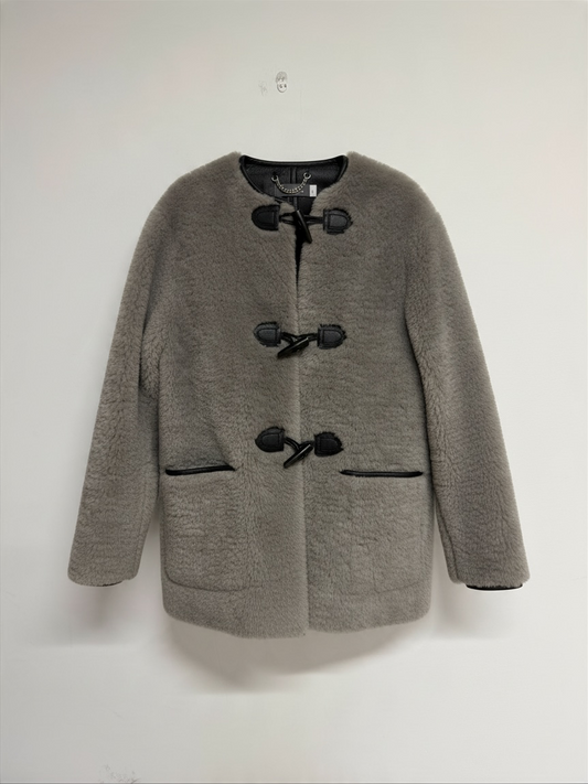 Preloved Mint Velvet Shearling Jacket Size Small Grey
