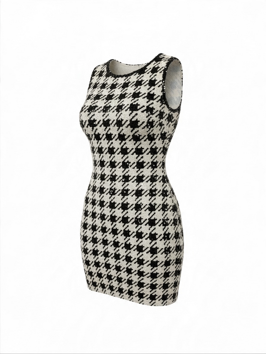 Preloved Kookai Sequin Dress Size S/M Black and White Houndstooth