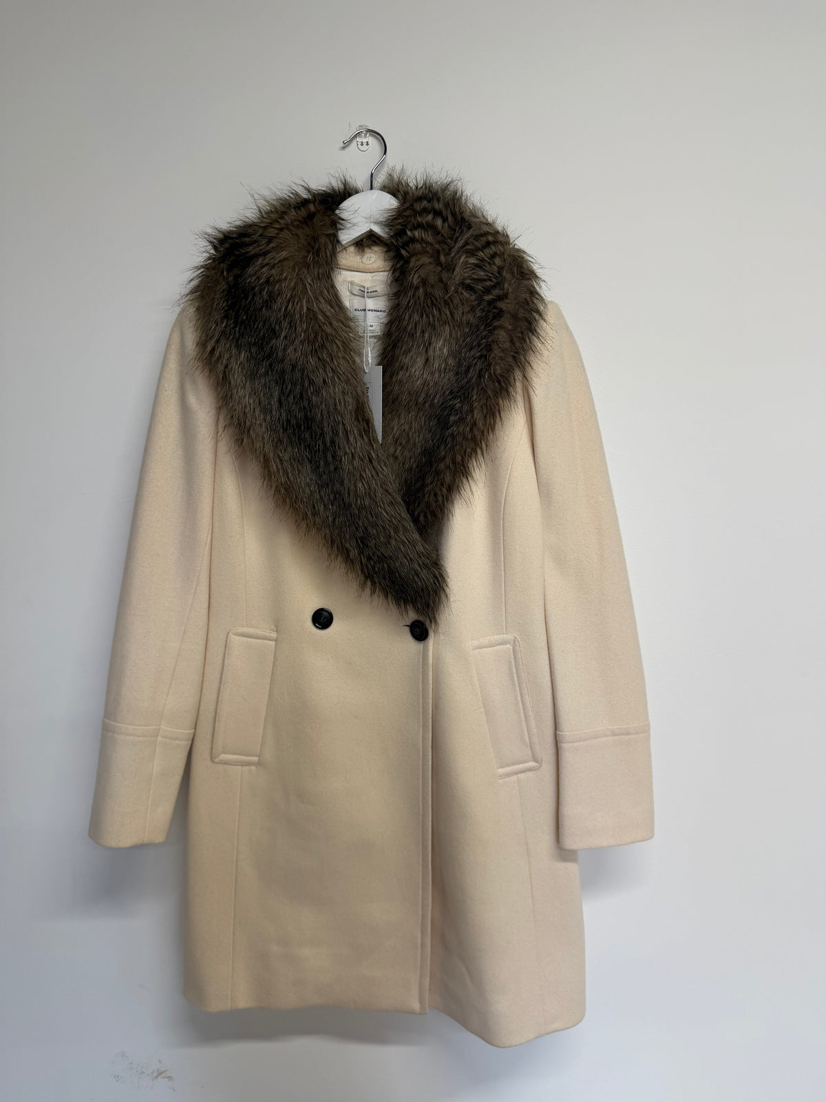 Preloved Club Monaco Long Pea Coat Size Medium Cream