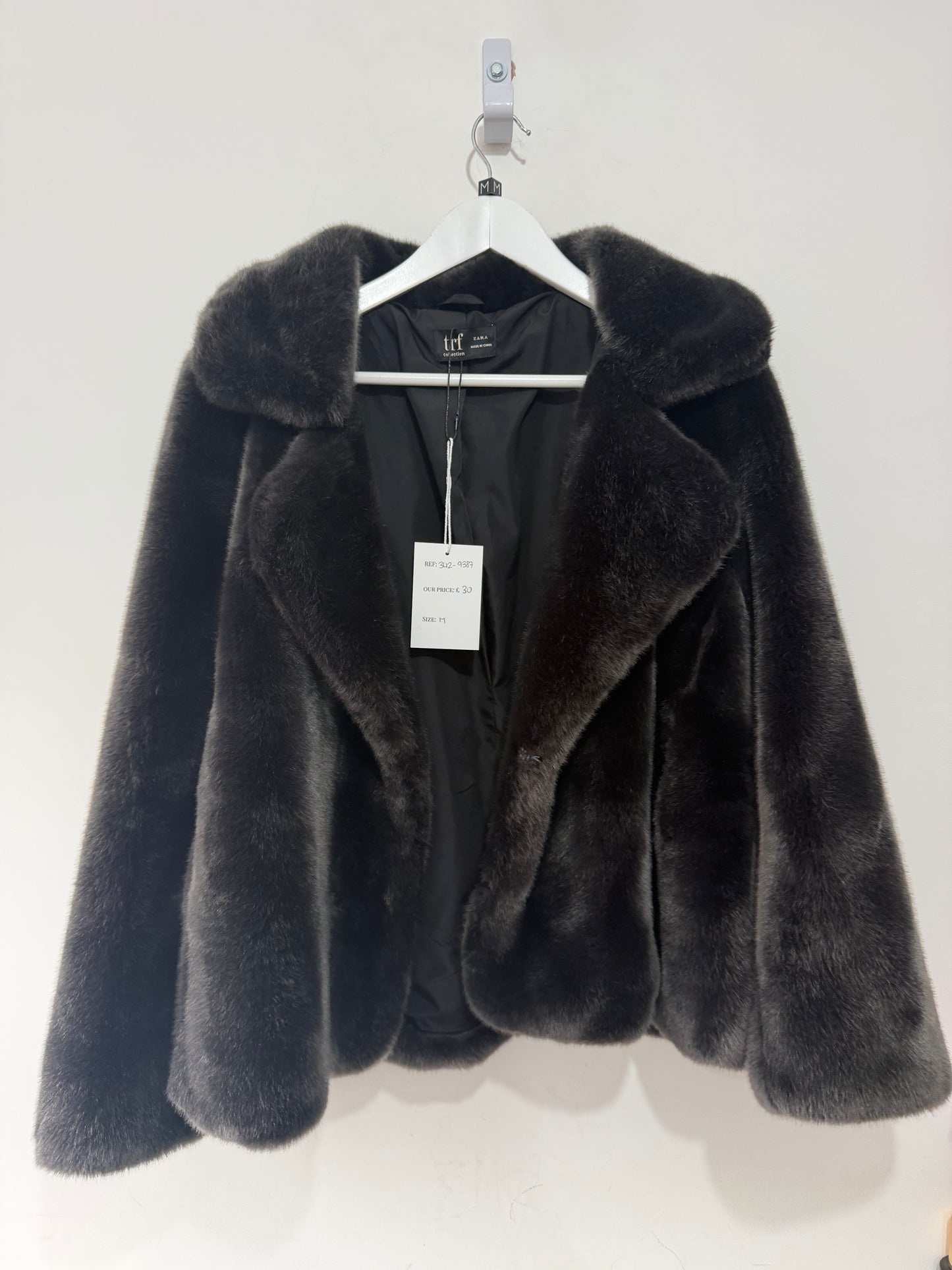 Preloved TRF Zara Faux Fur Coat Medium Grey