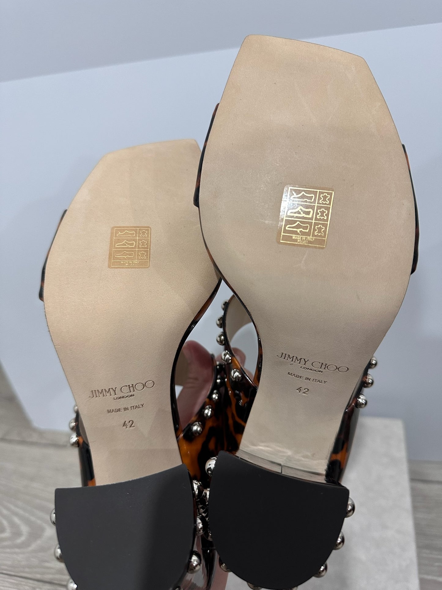 Tortoise Shell Jimmy Choo Sandal Mule Heels, 42 - 9