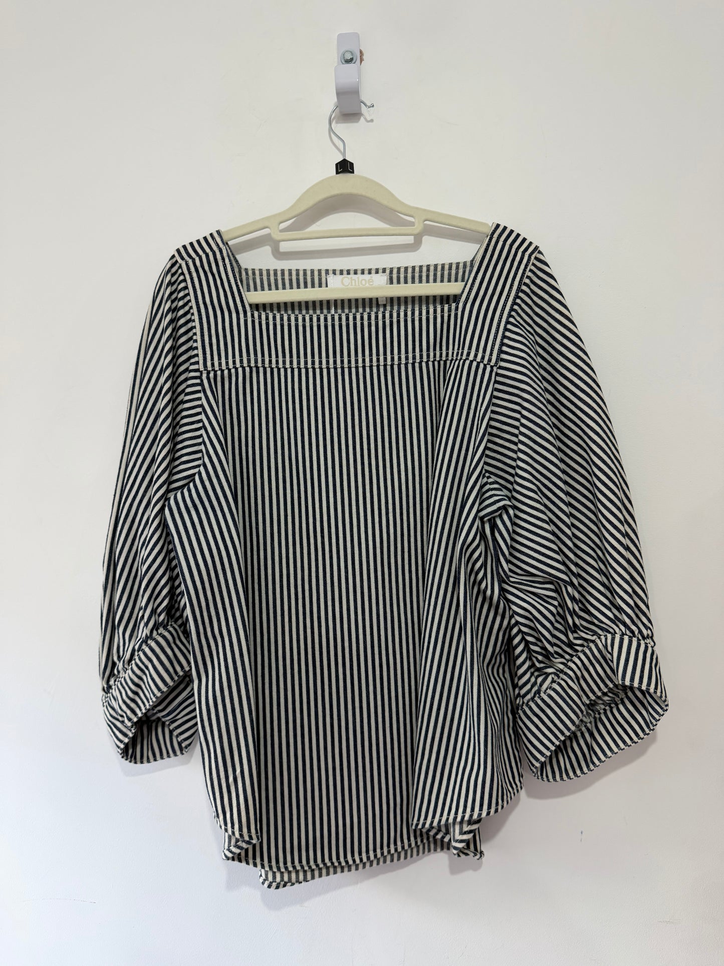 Preloved, Navy/White Chloé Top, UK 14 (12-14)