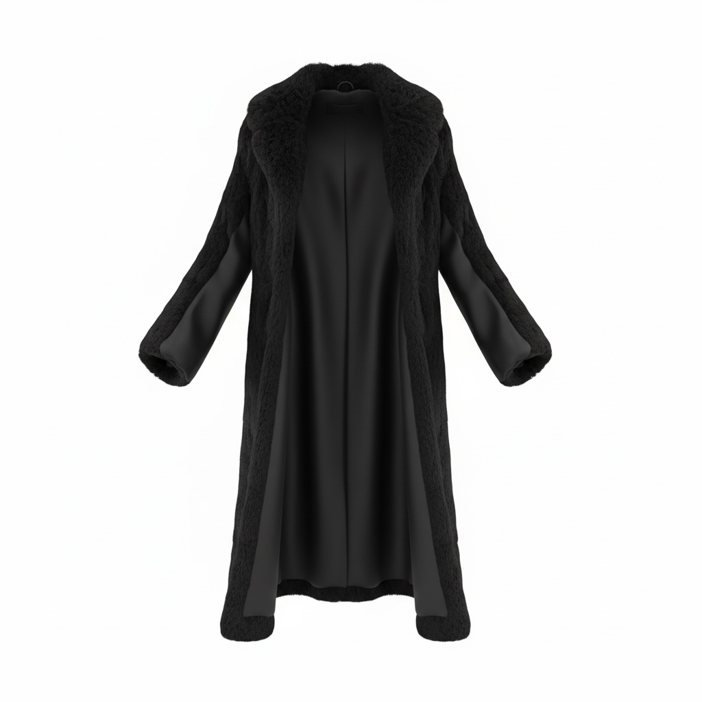 Black Pre-owned Rabbit Coat, Size S/M and Matching Hat