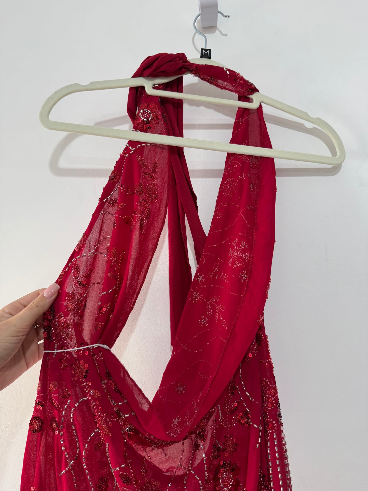 Pre-owned, Red Diamonte Sorelle UK Evening Dress, Size Medium