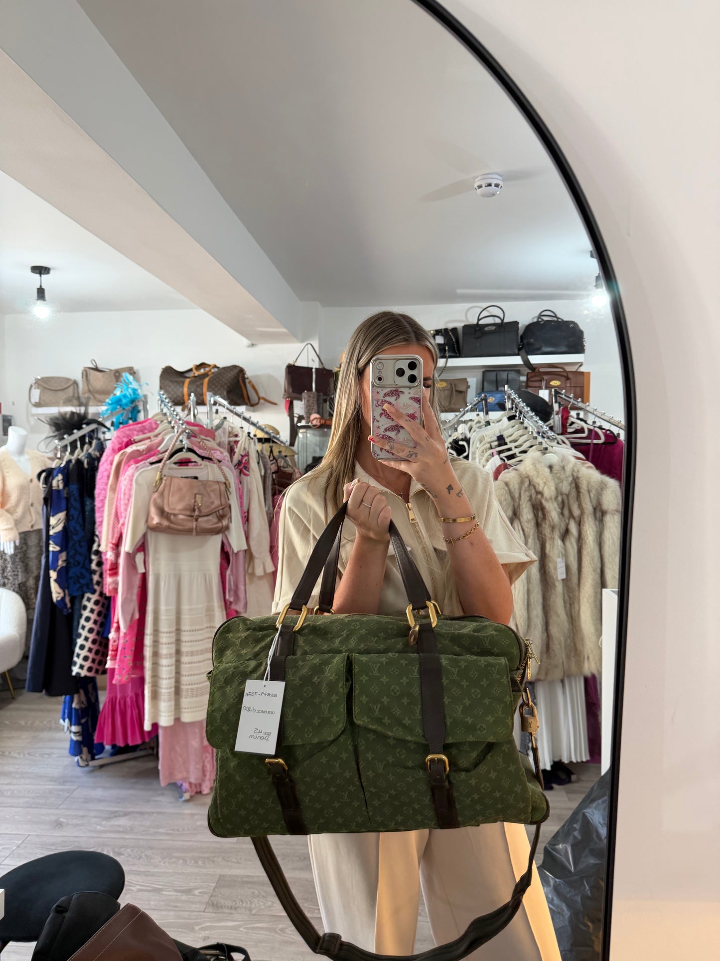 Preloved Green Denim Louis Vuitton Keepall Duffle, 45