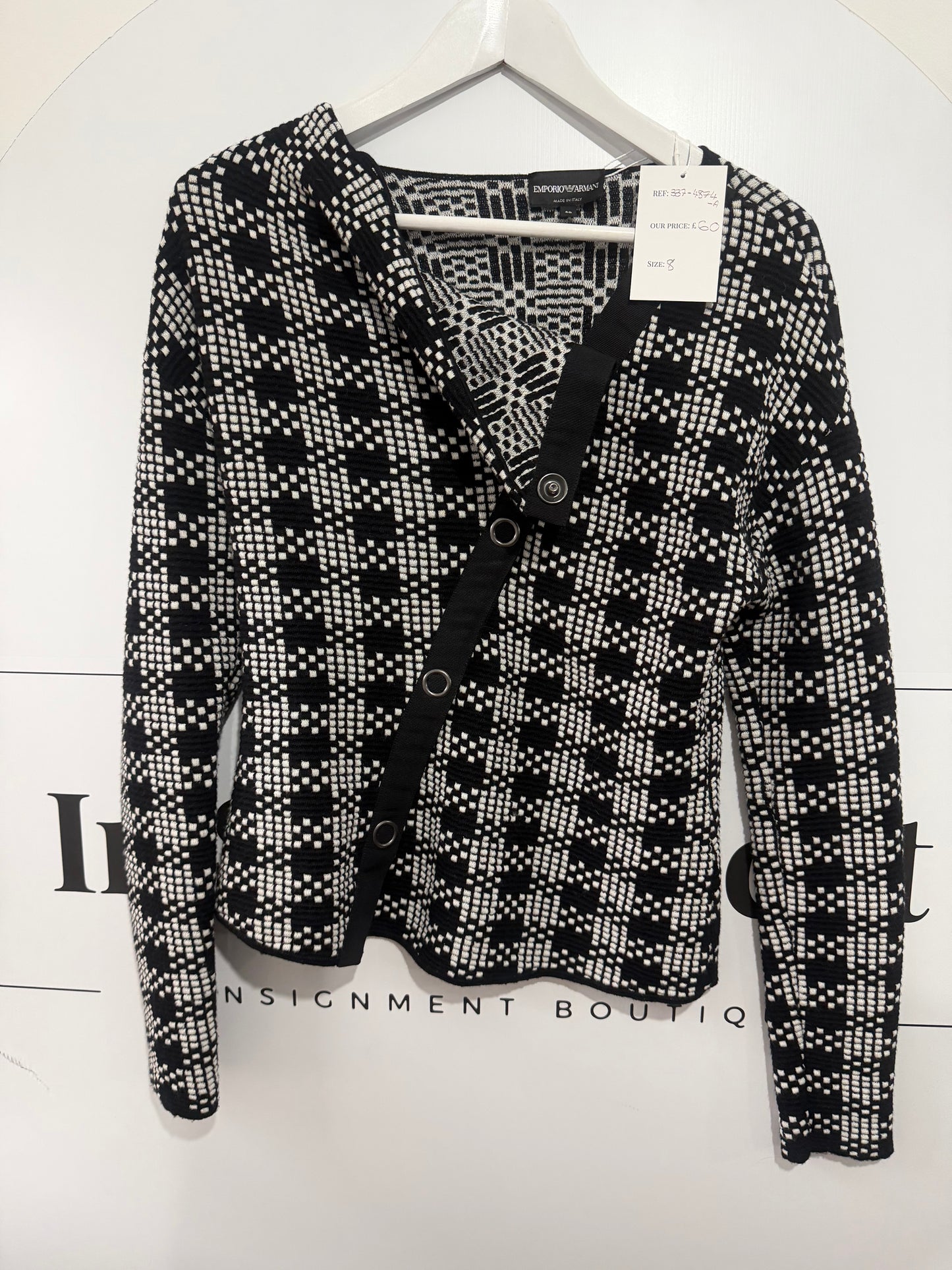 Black and White Emporio Armarni Cardigan Jacket, Size 40 - UK 8