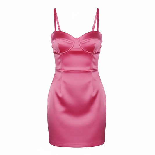 Preloved Pink Satin Patou Dress, UK 12