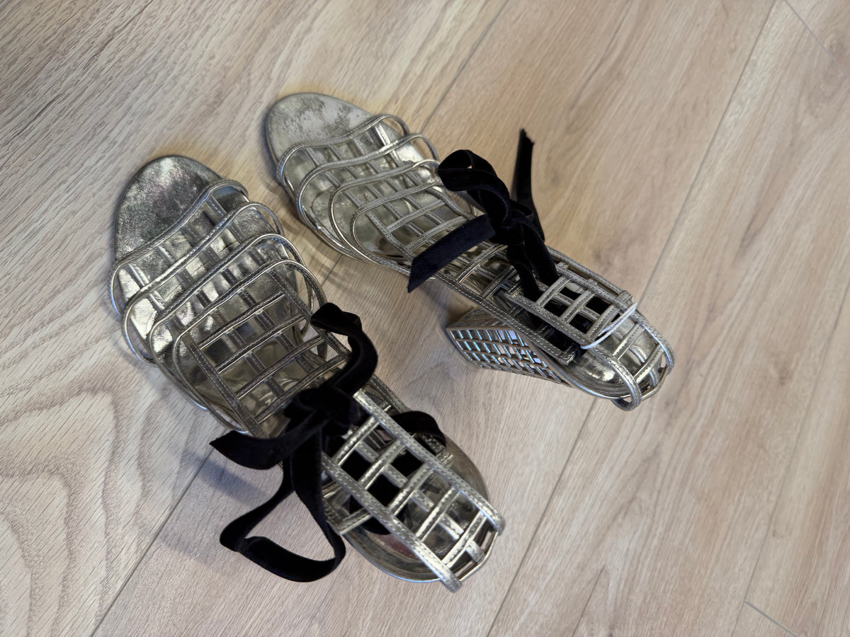 Preloved YSL Yves Saint Laurent Heels Size 5 Silver Cage