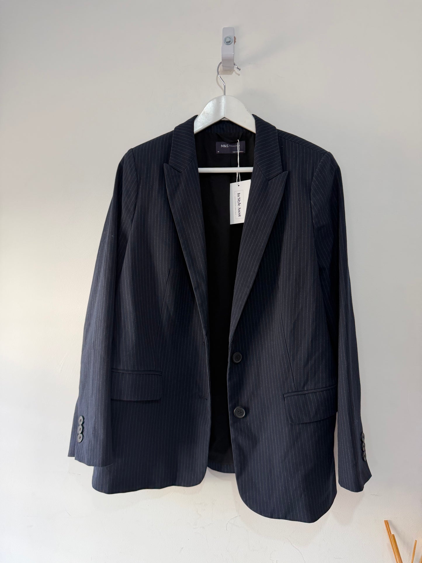 Preloved Pinstripe Navy M&S Blazer, 14