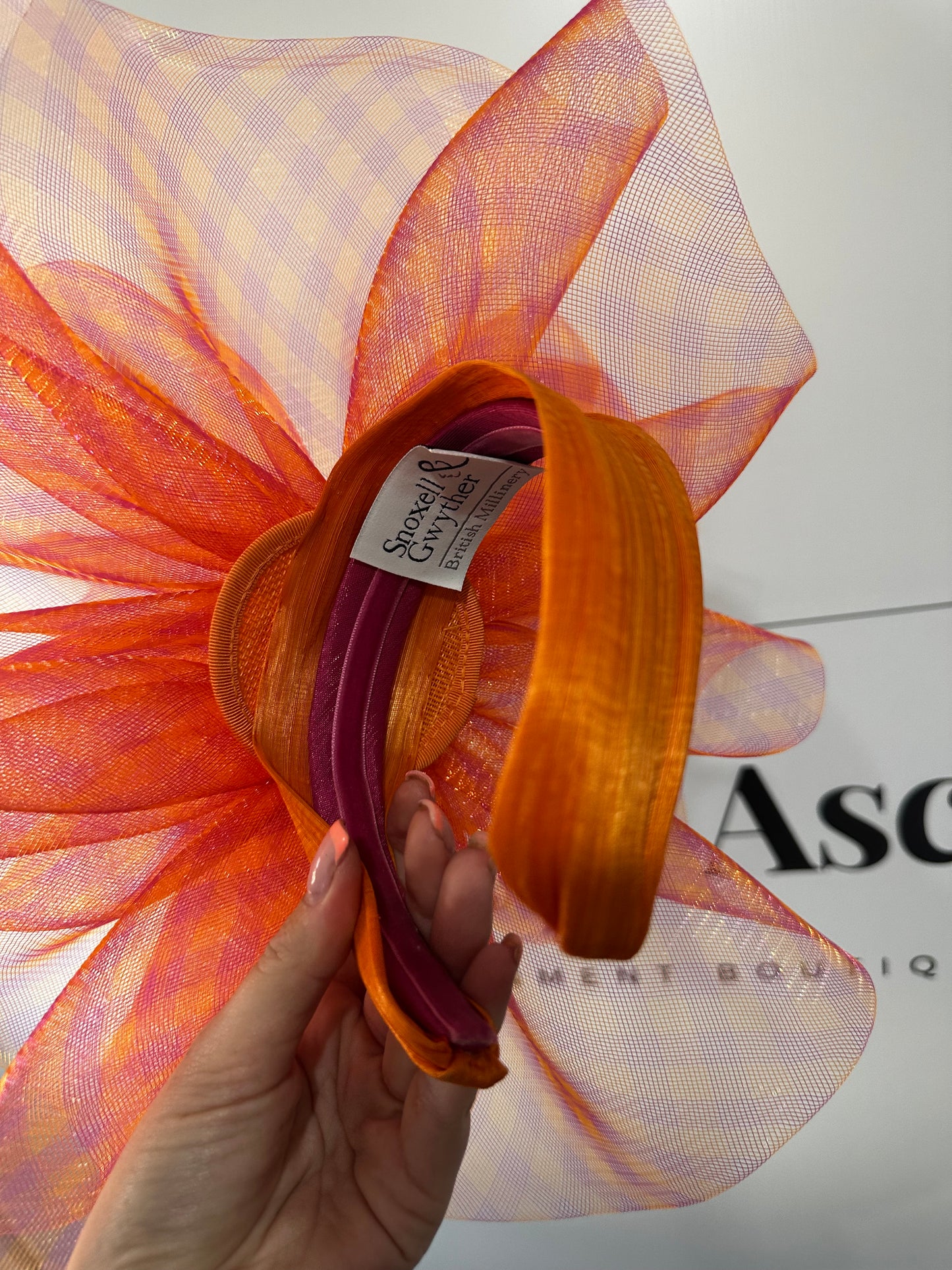 Orange & Pink Gingham Snoxell & Gwyther Fascinator