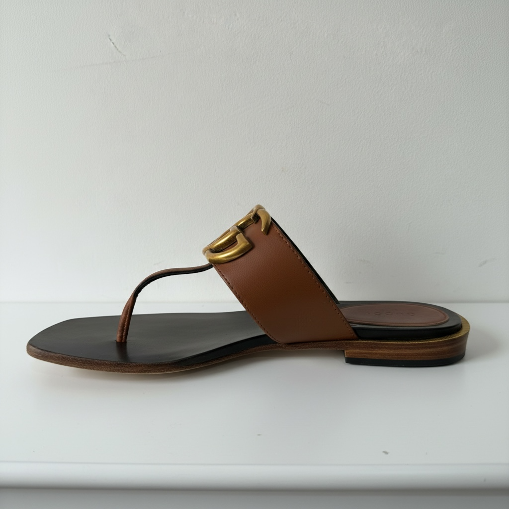 Preloved, Brown with Gold Hardware  Gucci Sandals, Size 38 - UK 5