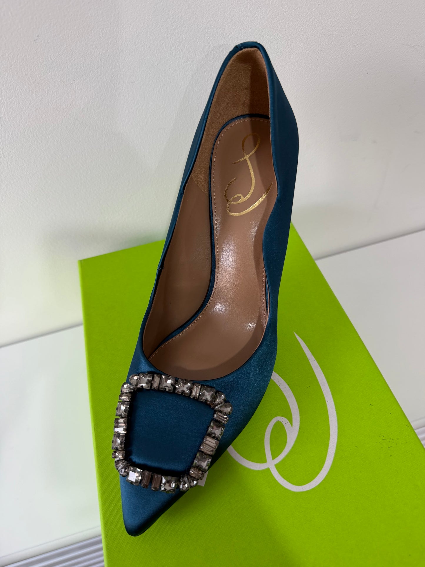Pre-owned, Brand New Teal Sam Edelman Satin Heels, Size 5.5