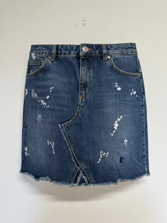 Preloved Zoe Karssen Denim Skirt 28 waist Denim Blue with fabulous Paint splatter design
